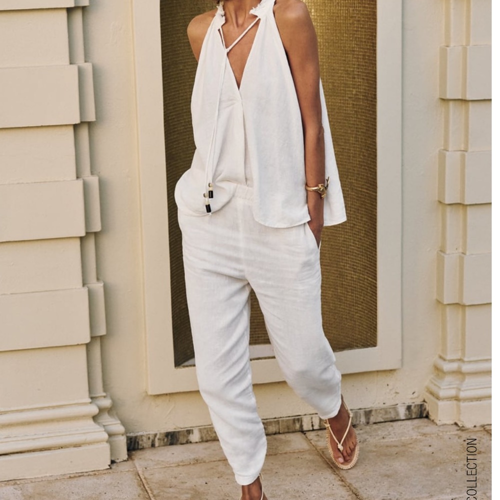 White Linen Cropped Pants